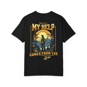 Christian Hiking T-Shirt — “My Help Comes From the Lord” Psalm Graphic